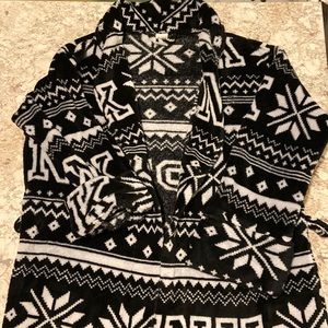 PINK black white winter furry robe XSmall